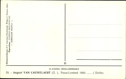 Ak Flämischer Dichter August van Cauwelaert, Portrait