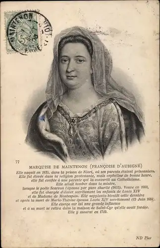 Künstler Ak Marquise de Maintenon, Francoise d'Aubigné