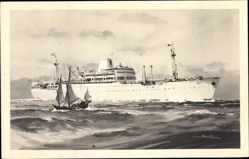 Künstler Ak MM Dampfer Laos, Messageries Maritimes