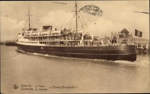 Ak Ostende, La Malle Prince Baudouin, Fährschiff