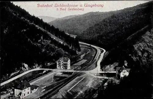 Ak Lichtentanne Probstzella Thüringen, Vogelschau, Eisenbahnstrecke