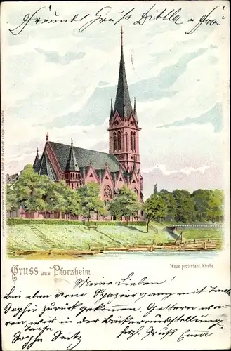 Litho Pforzheim im Schwarzwald, Neue protestantische Kirche