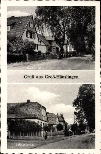 Ak Groß Häuslingen im Heidekreis, Dorfstraße, Bahnhofstraße