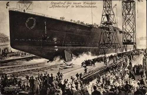 Künstler Ak Schwarmstädt, F., Wilhelmshaven in Niedersachsen, Kreuzer Hindenburg, Stapellauf