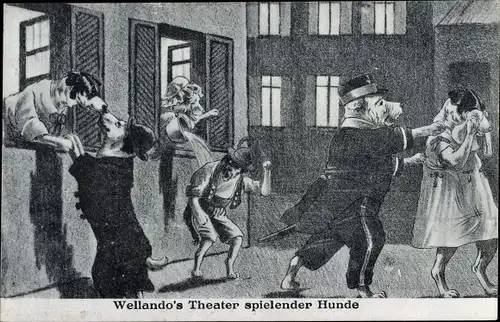 Künstler Ak Wellandos Theater spielender Hunde