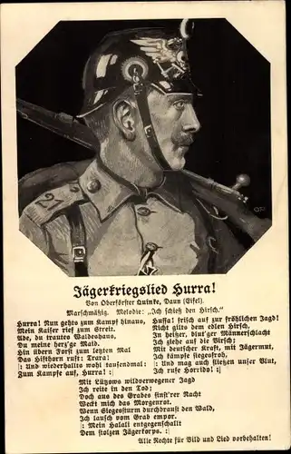 Lied Ak Jägerkriegslied Hurra, deutscher Soldat, Kaiserreich, Regiment 21, Quinke