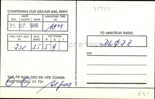 QSL Karte Gladbeck im Ruhrgebiet, Alfred Reichel, DF1QM to DL0JZ