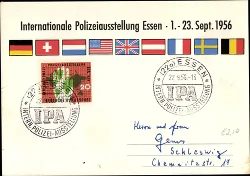 Ak Essen im Ruhrgebiet, Internationale Polizei Ausstellung IPA 1956, Sonderstempel