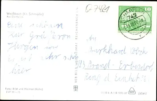 Ak Weißbach Schmölln in Thüringen, Dorfteich, Kirche