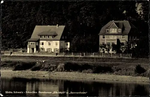 Ak Schmilka Bad Schandau Sächsische Schweiz, Pensionen Elb Idyll und Sonnenheim