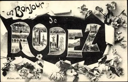 Buchstaben Ak Rodez Aveyron, Souvenir, Blumen