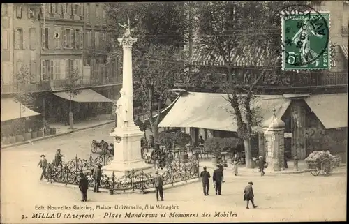Ak Millau Aveyron, Place Mandarous et Monument des Mobiles