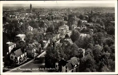 Ak Hilversum Nordholland, Panorama vanaf het Stadhuis, Vogelvlucht