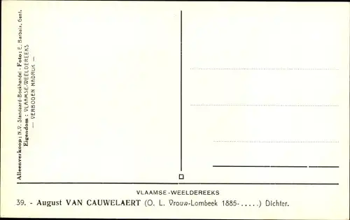 Ak Flämischer Dichter August van Cauwelaert, Portrait