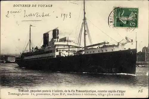 Ak CGT Dampfer Timgad, Compagnie Générale Transatlantique, French Line