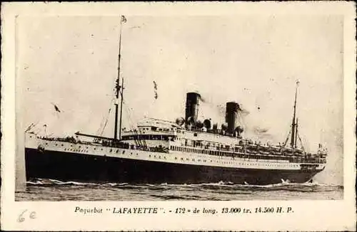 Ak CGT Dampfer Lafayette, Compagnie Générale Transatlantique, French Line