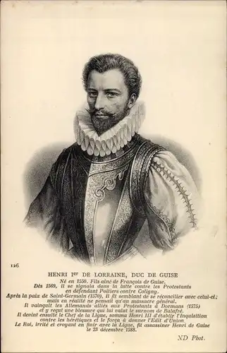 Künstler Ak Henri I. de Lorraine, Duc de Guise, Herzog von Guise, Portrait