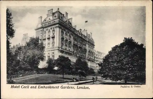Ak London City England, Hotel Cecil, Embankment Gardens