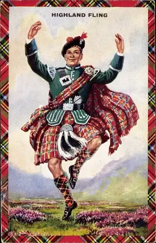 Künstler Ak Highland Fling, Tanzender Schotte, Schottische Tracht