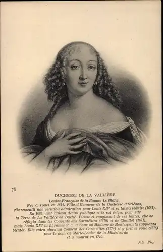 Künstler Ak Duchesse de La Vallière, Louise Francoise de la Baume, Mätresse v. Königs Ludwig XIV.