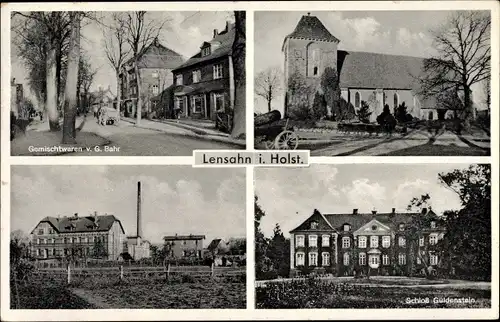 Ak Lensahn in Holstein, Gemischtwaren, Kirche, Schloss Güldenstein, Fabrik