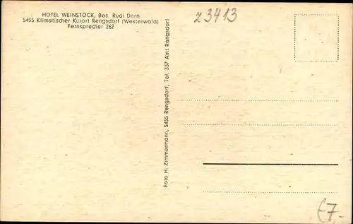 Ak Rengsdorf im Westerwald, Hotel Weinstock