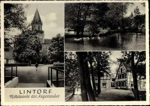 Ak Lintorf Ratingen im Kreis Mettmann, Kirche, Seepartie, Helpensteinmühle