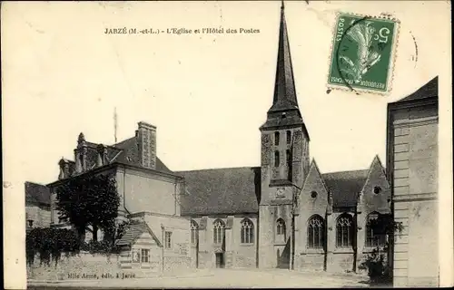 Ak Jarzé Maine et Loire, L'Eglise et l'Hotel des Postes