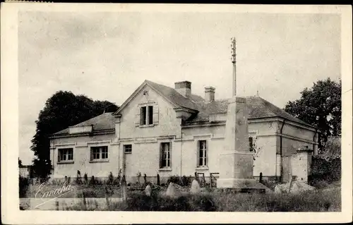 Ak Milly Maine et Loire, L'Ecole et le Monument