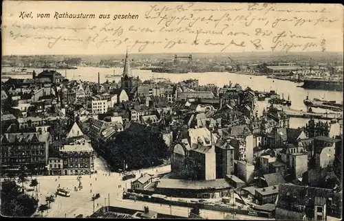 Ak Hansestadt Kiel, Stadt vom Rathausturm aus gesehen