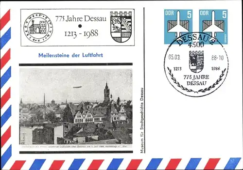 Ak Dessau in Sachsen Anhalt, 775 Jahre Stadt 1988, Blick auf den Ort, Zeppelin