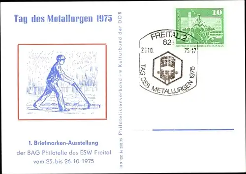 Künstler Ak Freital in Sachsen, Tag des Metallurgen 1975, 1 Briefmarkenausstellung BAG Philatelie