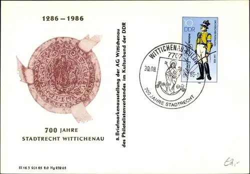 Ak Wittichenau in der Oberlausitz, 700 Jahre Stadtrecht, Siegel, Briefmarkenausstellung