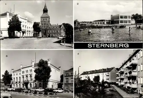 Ak Sternberg in Mecklenburg Vorpommern, Karl Liebknecht Straße, Gaststätte, Bad, Rathaus, Neubauten