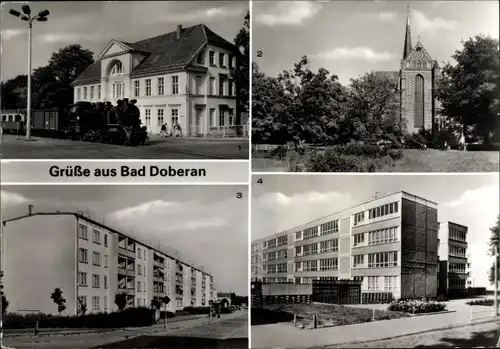 Ak Bad Doberan in Mecklenburg, Der Molli auf dem Karl Marx Platz, Münster, Oberschule, Neubaugebiet