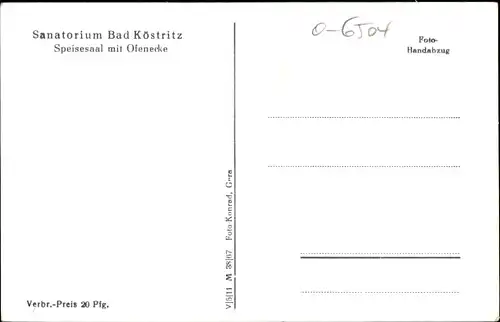 Ak Bad Köstritz in Thüringen, Sanatorium, Speisesaal mit Ofenecke