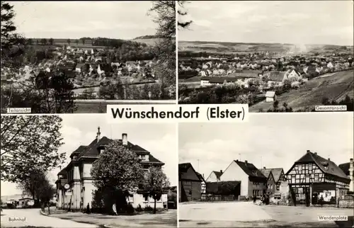 Ak Wünschendorf an der Elster, Teilansicht, Gesamtansicht, Bahnhof, Wendenplatz