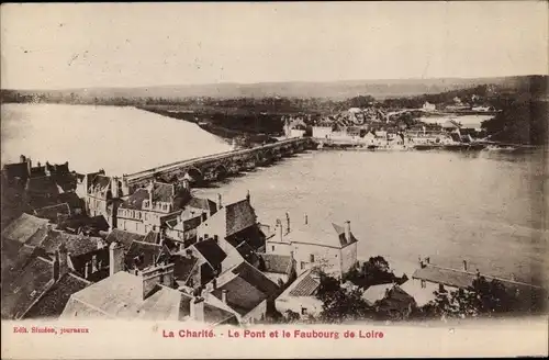 Ak La Charité Nièvre, Le Pont et le Faubourg de Loire