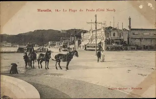 Ak Marseille Bouches du Rhône, La Plage du Prado