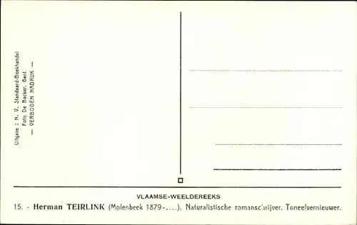 Ak Flämischer Schriftsteller Hermann Teirlink, Portrait