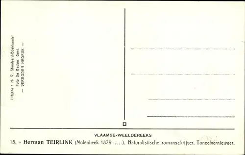 Ak Flämischer Schriftsteller Hermann Teirlink, Portrait