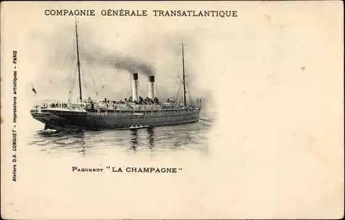 Ak CGT Dampfer La Champagne, Compagnie Générale Transatlantique, French Line