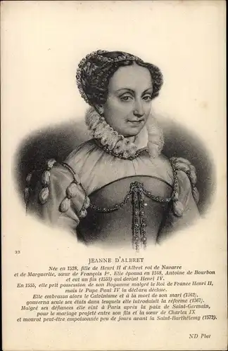 Künstler Ak Jeanne d'Albret, Königin von Navarra, Portrait