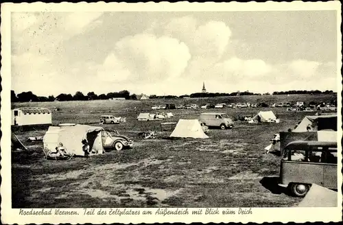 Ak Nordseebad Wremen Wurster Nordseeküste, Zeltplatz, Teilansicht, Außendeich, Deich