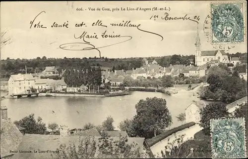Ak Grez Neuville Maine et Loire, Vue de Grez, pris le Lion d'Angers