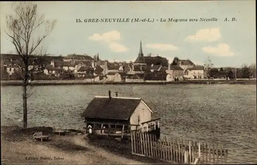 Ak Grez Neuville Maine et Loire, La Mayenne vers Neuville