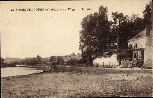 Ak La Roche Foulques Soucelles Maine et Loire, La Plage sur le Loir