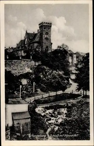 Ak Ronneburg in Thüringen, Schloss mit Wasserfall