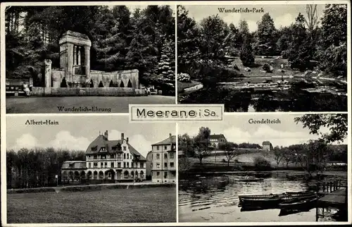 Ak Meerane in Sachsen, Wunderlich Ehrung und Park, Alberthain, Gondelteich