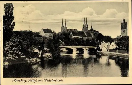Ak Merseburg an der Saale, Schloss, Waterloobrücke